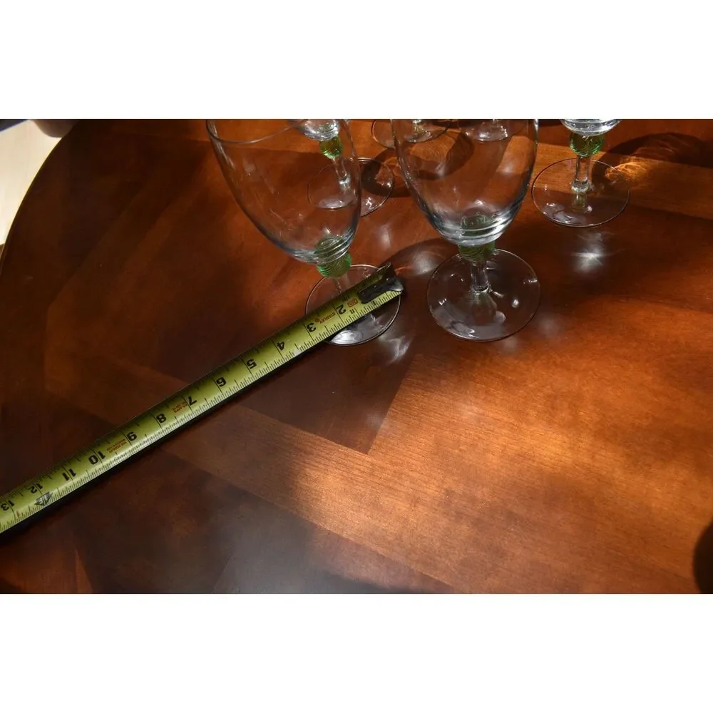Set of 6 Vintage Green Spiral Ball Stem Wine Goblets Hand Blown Clear Bowl 7.5in